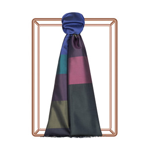 Sax Blue Kushak Striped Silk Scarf - Thumbnail