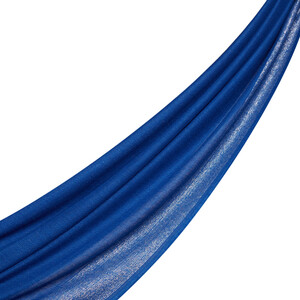 Sax Blue Lurex Border Wool Silk Scarf - Thumbnail