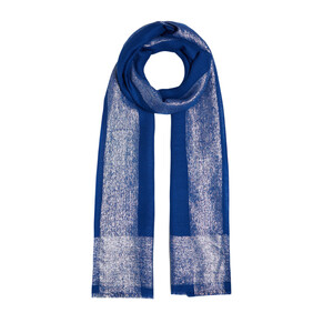 Sax Blue Lurex Border Wool Silk Scarf - Thumbnail