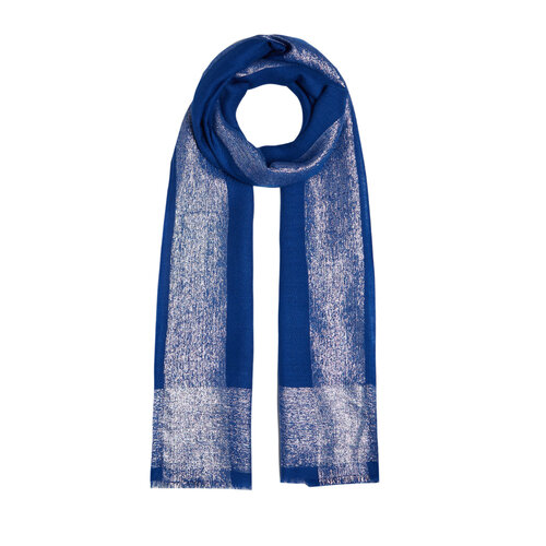 Sax Blue Lurex Border Wool Silk Scarf