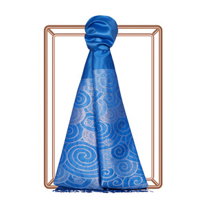 Sax Blue Lurex Spiral Silk Scarf - Thumbnail