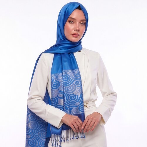 Sax Blue Lurex Spiral Silk Scarf