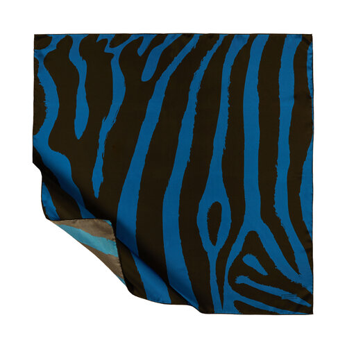 Sax Blue Macro Zebra Print Silk Twill Scarf