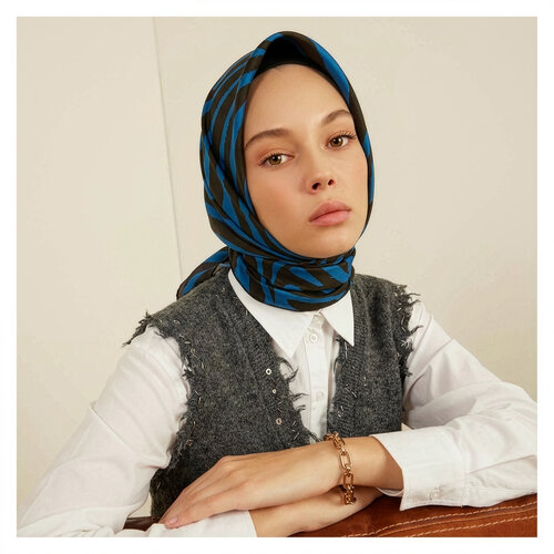 Sax Blue Macro Zebra Print Silk Twill Scarf