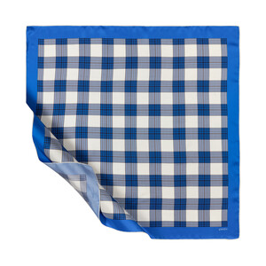  Sax Blue Marled Plaid Twill Silk Scarf - Thumbnail