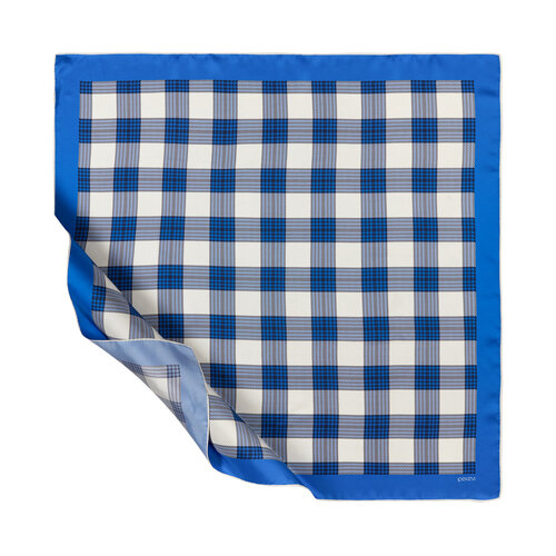  Sax Blue Marled Plaid Twill Silk Scarf