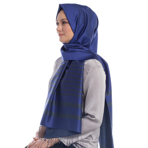 Sax Blue Meridian Striped Silk Scarf - Thumbnail