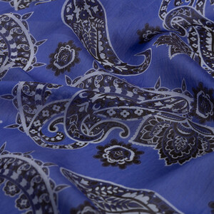 ipekevi - Sax Blue Mezopotamya Model 04 Print Tencel Scarf (1)