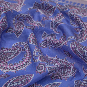 Sax Blue Mezopotamya Model 04 Print Tencel Scarf - Thumbnail