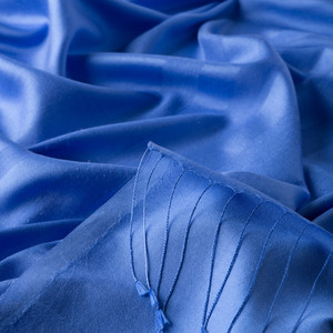 Sax Blue Mono Striped Silk Scarf - Thumbnail
