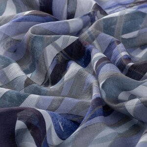 Sax Blue Mono Wave Print Tencel Scarf - Thumbnail