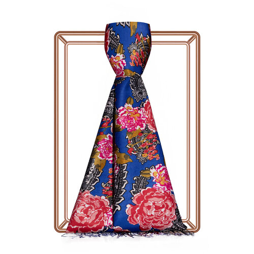 Sax Blue Nevbahar Print Silk Scarf