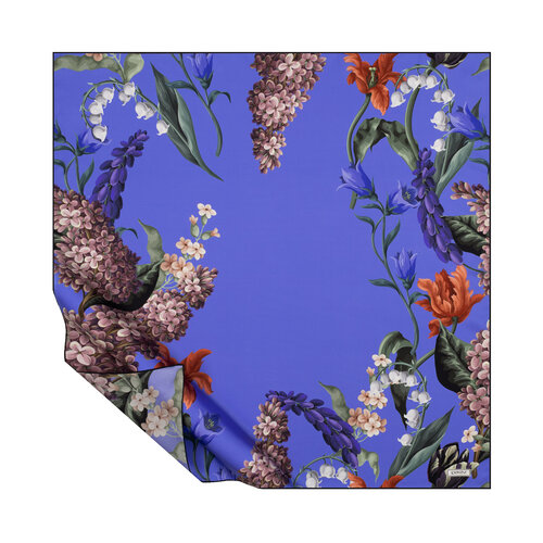 Sax Blue Night Blossom Twill Silk Scarf