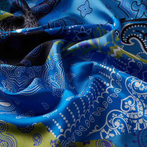 ipekevi - Sax Blue Patchwork Patterned Twill Silk Scarf (1)