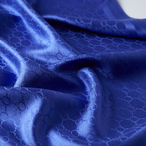 Sax Blue Patterned Silk Scarf - Thumbnail