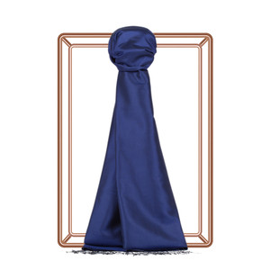 Sax Blue Plain Silk Scarf - Thumbnail