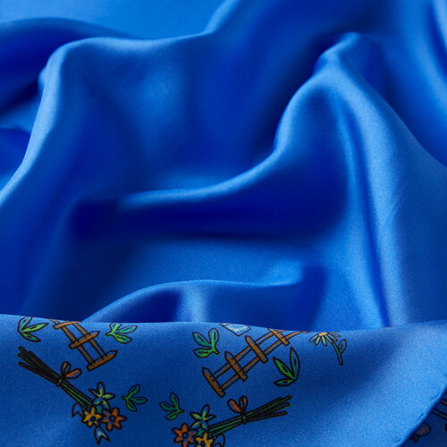 Sax Blue Pretty Garden Twill Silk Scarf