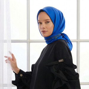 Sax Blue Pretty Garden Twill Silk Scarf - Thumbnail