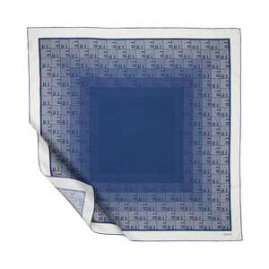 Sax Blue Qufi Pattern Silk Twill Scarf - Thumbnail
