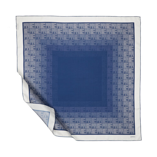 Sax Blue Qufi Pattern Silk Twill Scarf