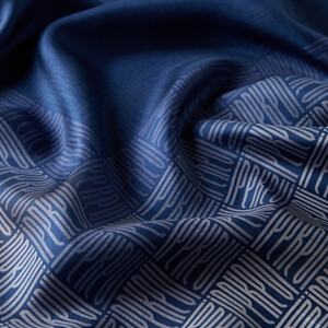 Sax Blue Qufi Pattern Silk Twill Scarf - Thumbnail