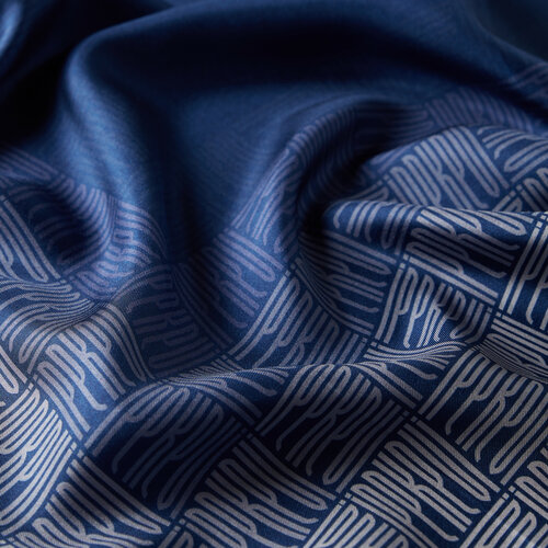 Sax Blue Qufi Pattern Silk Twill Scarf