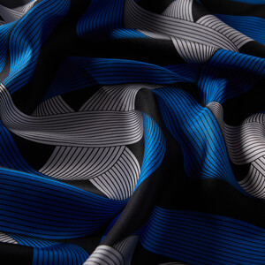 Sax Blue Ribbon Print Silk Twill Scarf - Thumbnail