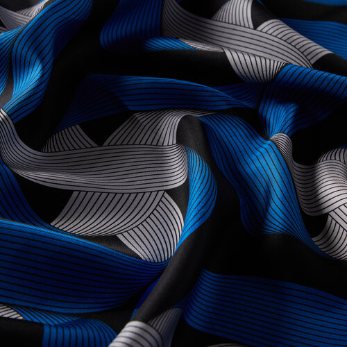 Sax Blue Ribbon Print Silk Twill Scarf