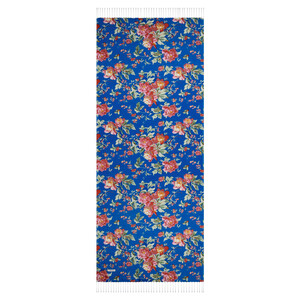 Sax Blue Rose Bloom Print Silk Scarf - Thumbnail