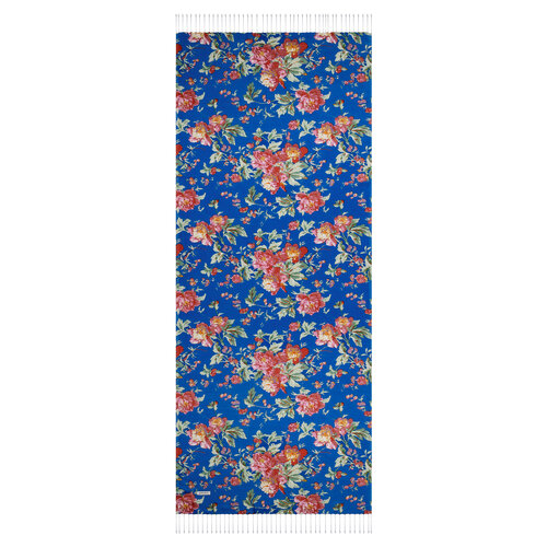 Sax Blue Rose Bloom Print Silk Scarf