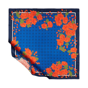 Sax Blue Sakura Monogram Silk Twill Scarf - Thumbnail