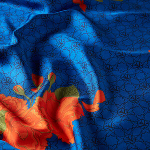Sax Blue Sakura Monogram Silk Twill Scarf - Thumbnail