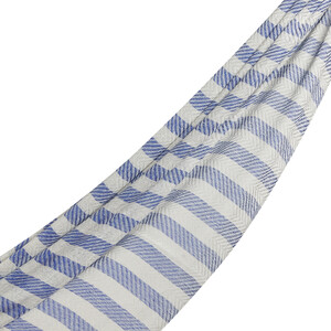 Sax Blue Striped Linen Cotton Scarf - Thumbnail