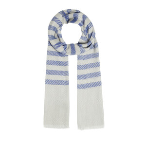 Sax Blue Striped Linen Cotton Scarf - Thumbnail