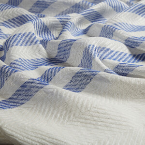 Sax Blue Striped Linen Cotton Scarf - Thumbnail