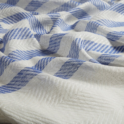 Sax Blue Striped Linen Cotton Scarf
