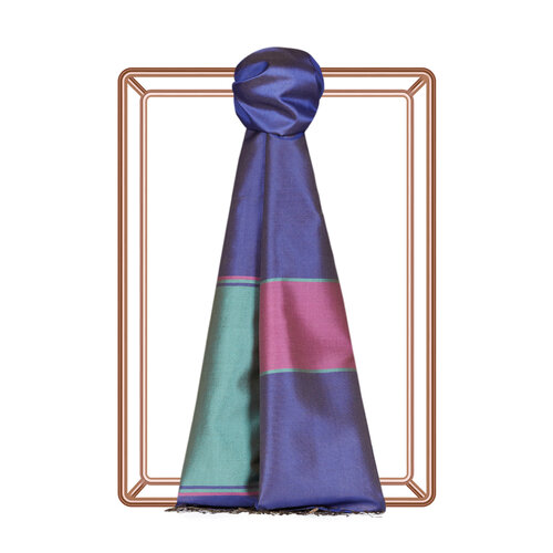 Sax Blue Striped Silk Scarf