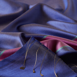 Sax Blue Striped Silk Scarf - Thumbnail