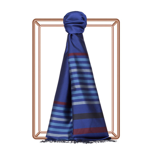 Sax Blue Thin Meridian Striped Silk Scarf