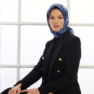 Sax Blue Vintage Wall Twill Silk Scarf - Thumbnail