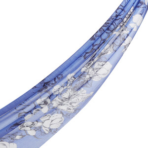 Sax Blue Winter Roses Print Scarf - Thumbnail