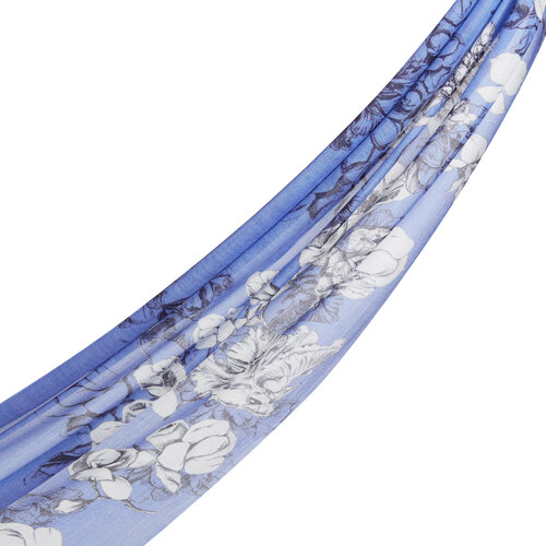 Sax Blue Winter Roses Print Scarf