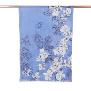 Sax Blue Winter Roses Print Scarf - Thumbnail