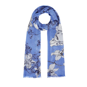 Sax Blue Winter Roses Print Scarf - Thumbnail