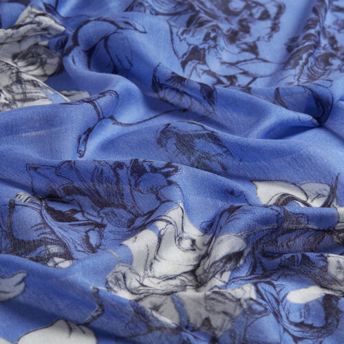 Sax Blue Winter Roses Print Scarf