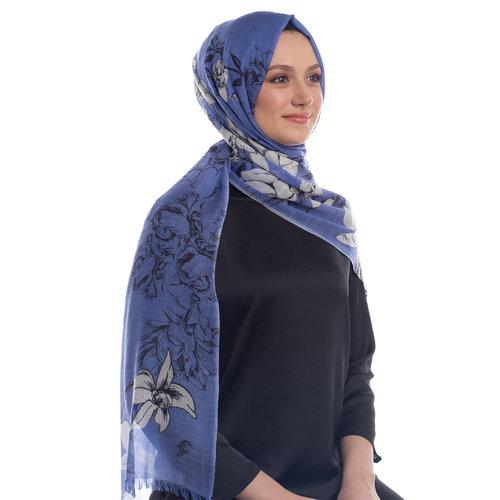 Sax Blue Winter Roses Print Scarf