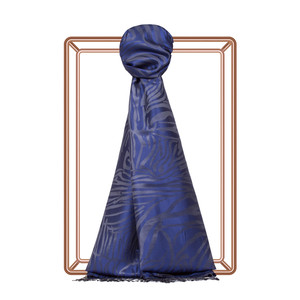 Sax Blue Zebra Jacquard Silk Scarf - Thumbnail