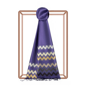 Sax Blue Zigzag Silk Scarf - Thumbnail