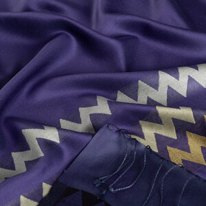 Sax Blue Zigzag Silk Scarf - Thumbnail
