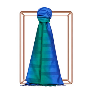 Sax Emerald Mono Striped Gradient Silk Scarf - Thumbnail